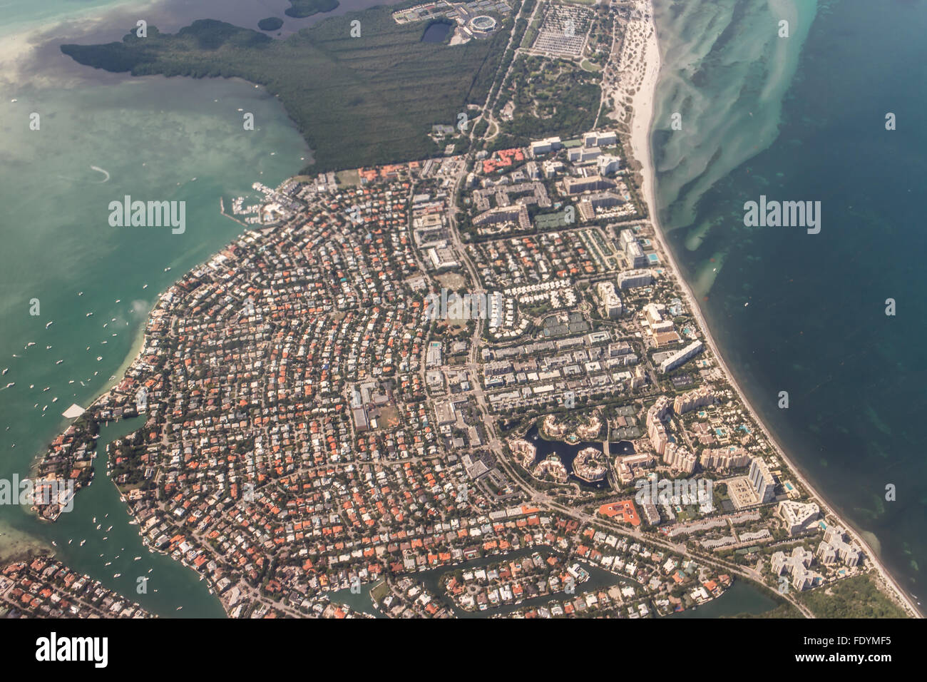 miami beach aerial view with residential zone Stock Photo