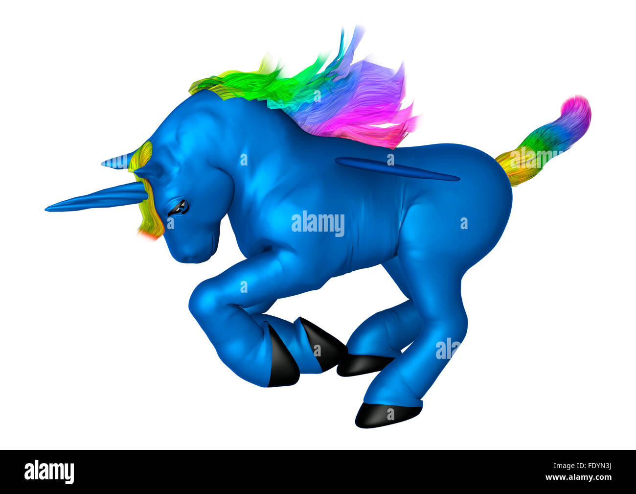 3D digital render of a blue toy unicorn isolated on white background ...
