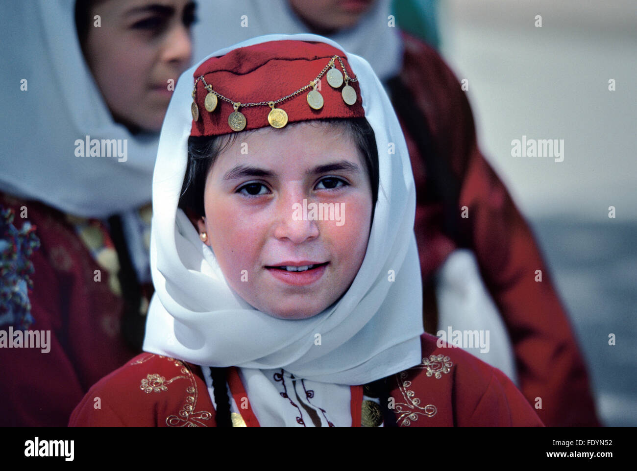 Portrait of Turkish Cypriot Girl Wearing Traditional Costume or Folkloric Dress North Cyprus Stock Photo