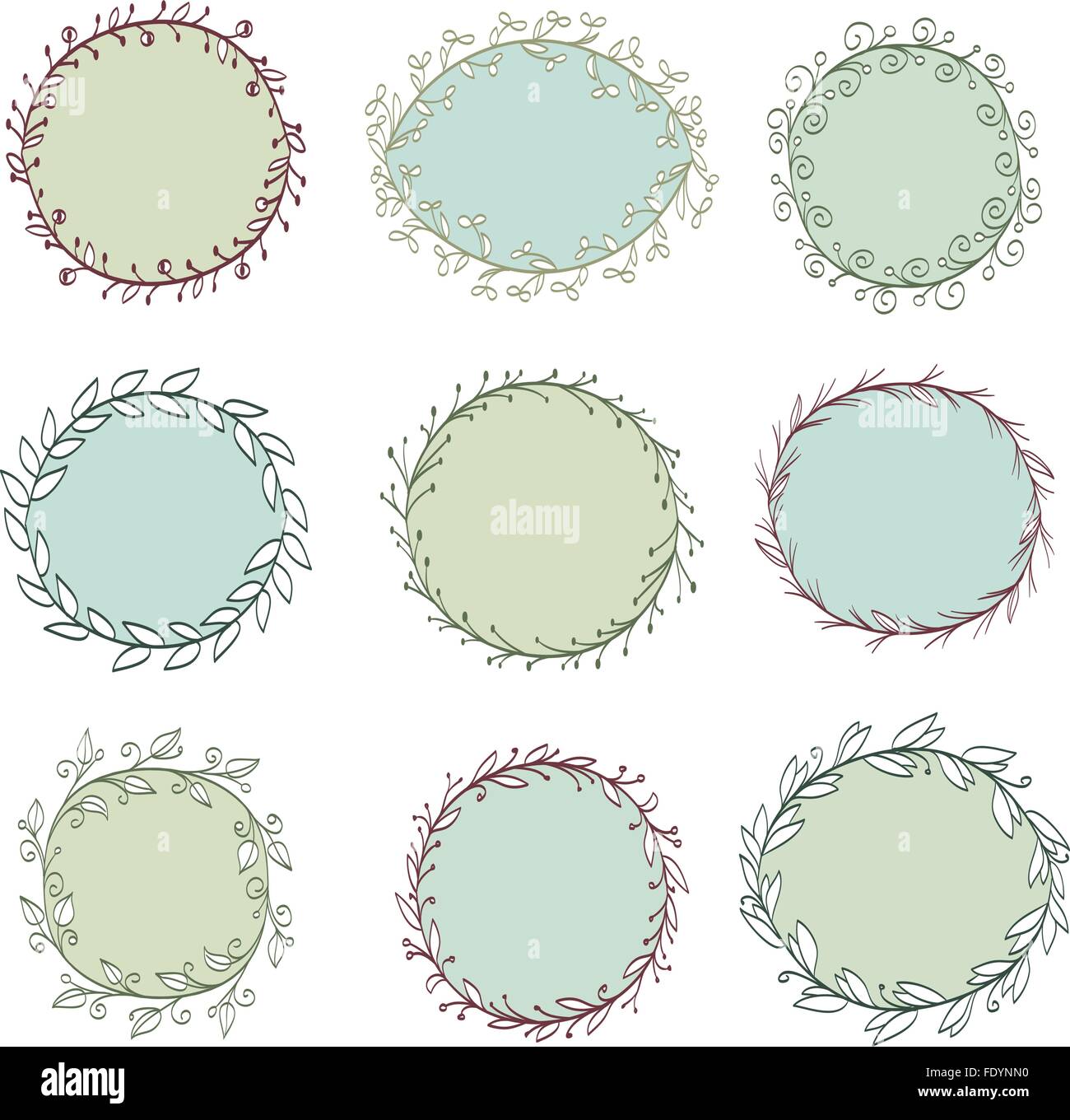 set of frames made of wreaths. doodle vector illustration Stock Vector