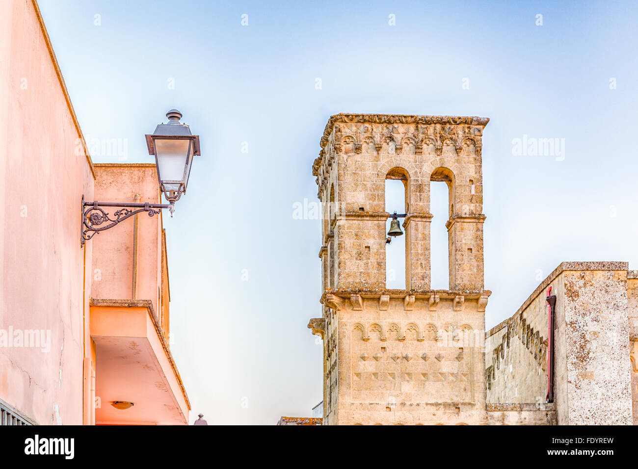 Bell tower of small fortified citadel of XVI century in Italy Stock Photo