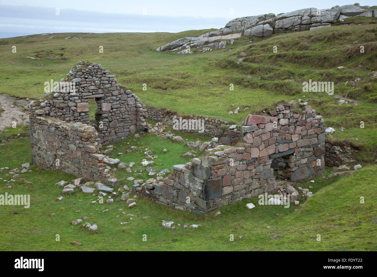 Ruins of St Feichan's Church, Omey Island, Connemara, County Galway, Ireland. Stock Photo