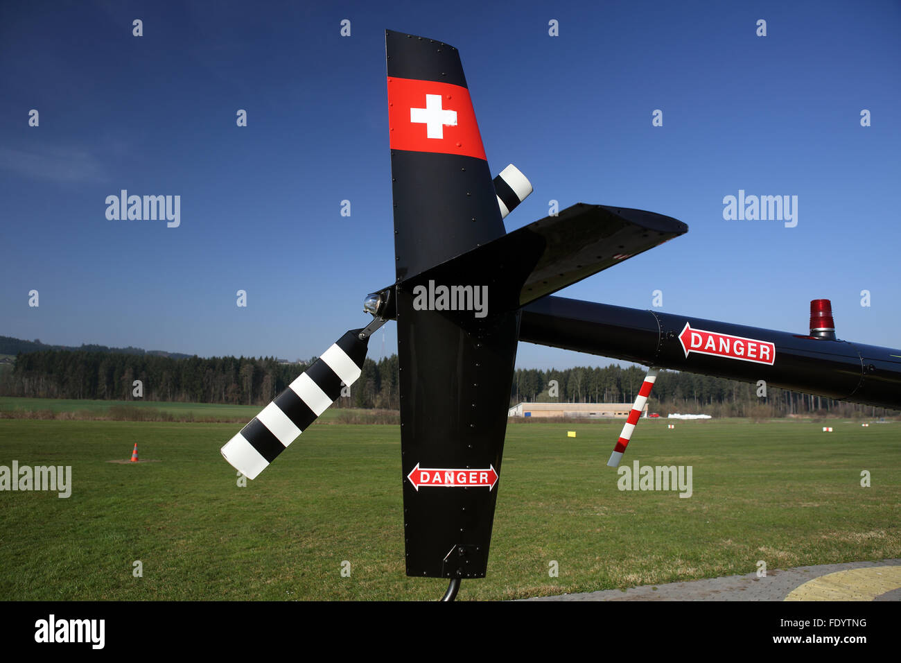 Beromuenster, Switzerland, tail rotor and vertical stabilizer of a helicopter Stock Photo