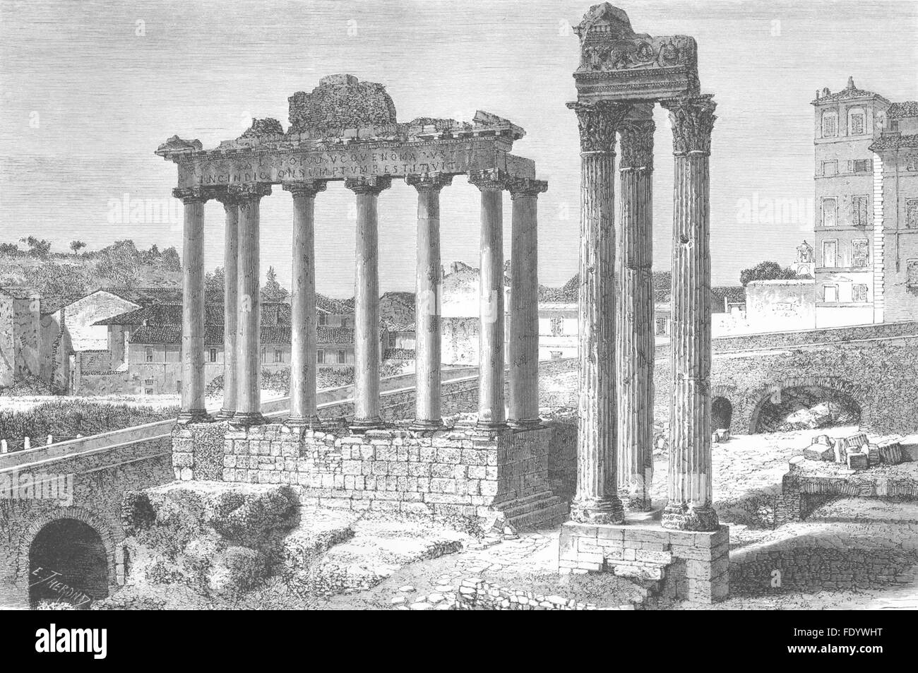 ROME: Forum Romanum: Temples of Saturn & Vespasian, antique print 1872 Stock Photo