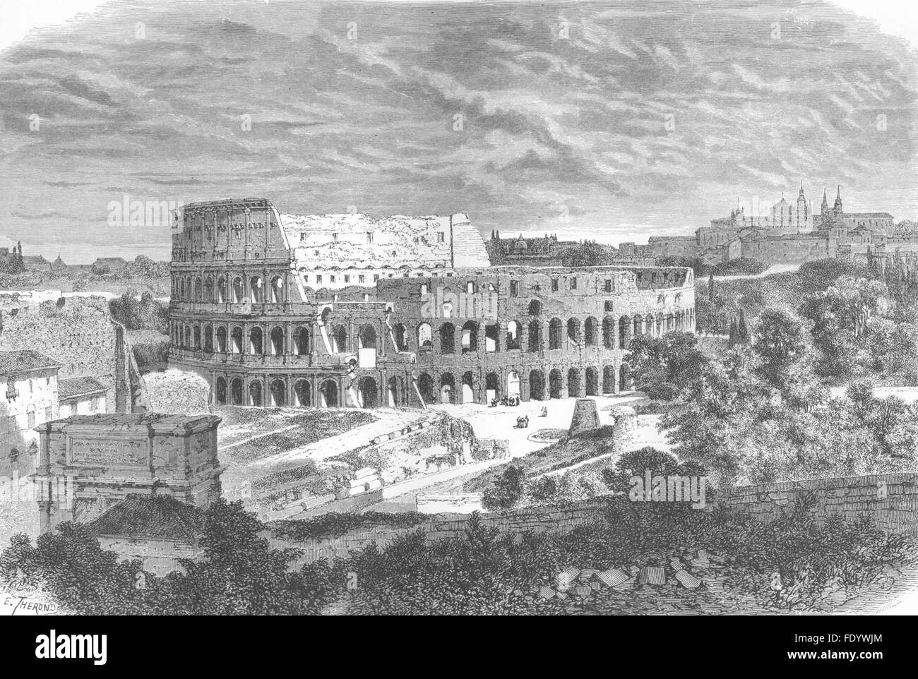 ROME: General view of the Colloseum, antique print 1872 Stock Photo