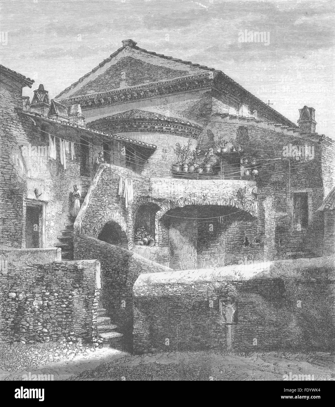 ROME: Behind San Crispino, antique print 1872 Stock Photo