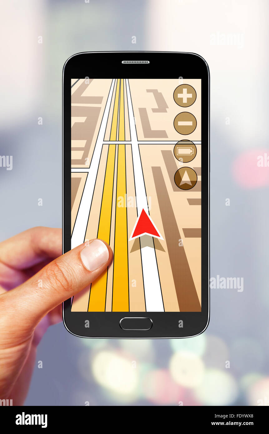 Navigation on the smartphone screen for tourist Stock Photo Alamy