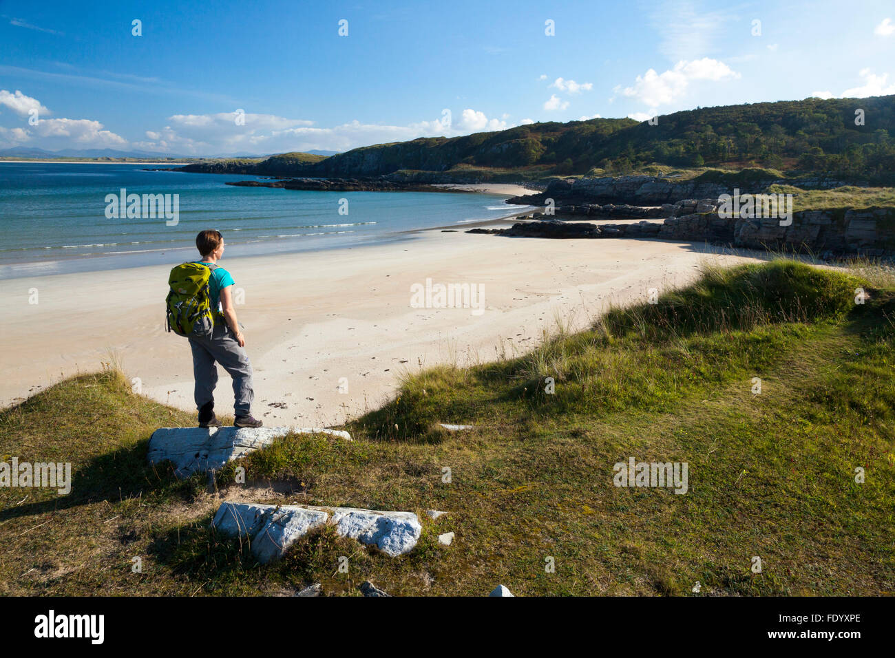 Walker above Clonmass Bay, Ards Forest Park, County Donegal, Ireland. Stock Photo