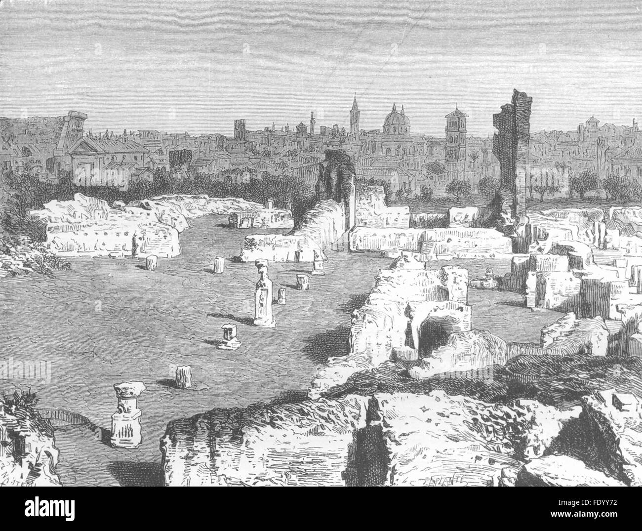 ROME: Remains of Public Palace Domitian, antique print 1872 Stock Photo