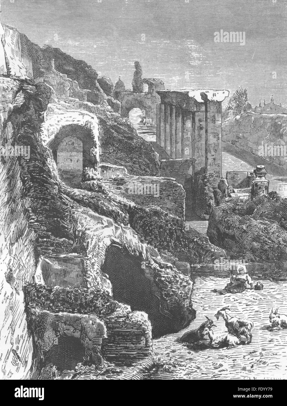 ROME: Ruins, Palaces of Tiberius, antique print 1872 Stock Photo