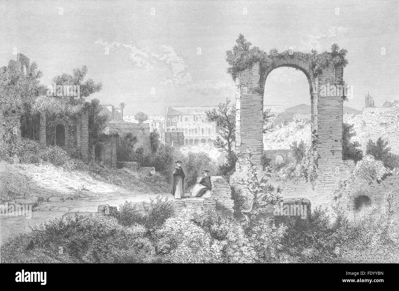 ROME: View from Palatine, towards Coelian, antique print 1872 Stock Photo