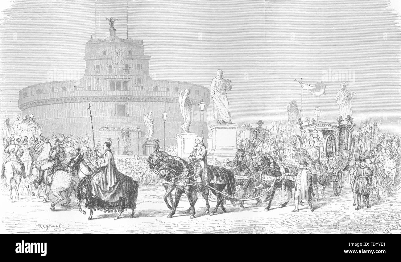 ROME: Pontifical parade, feast of Madonna, antique print 1872 Stock Photo