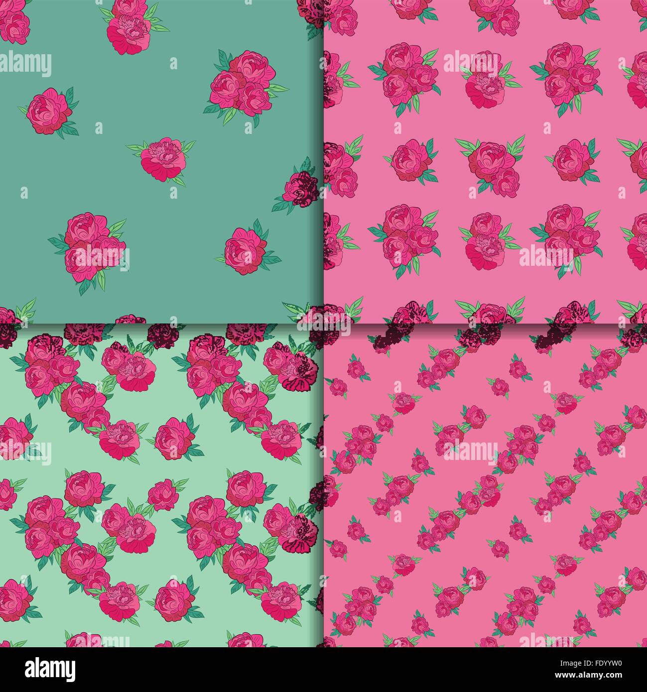 Seamless pattern set with pink peonies Stock Vector Image & Art - Alamy