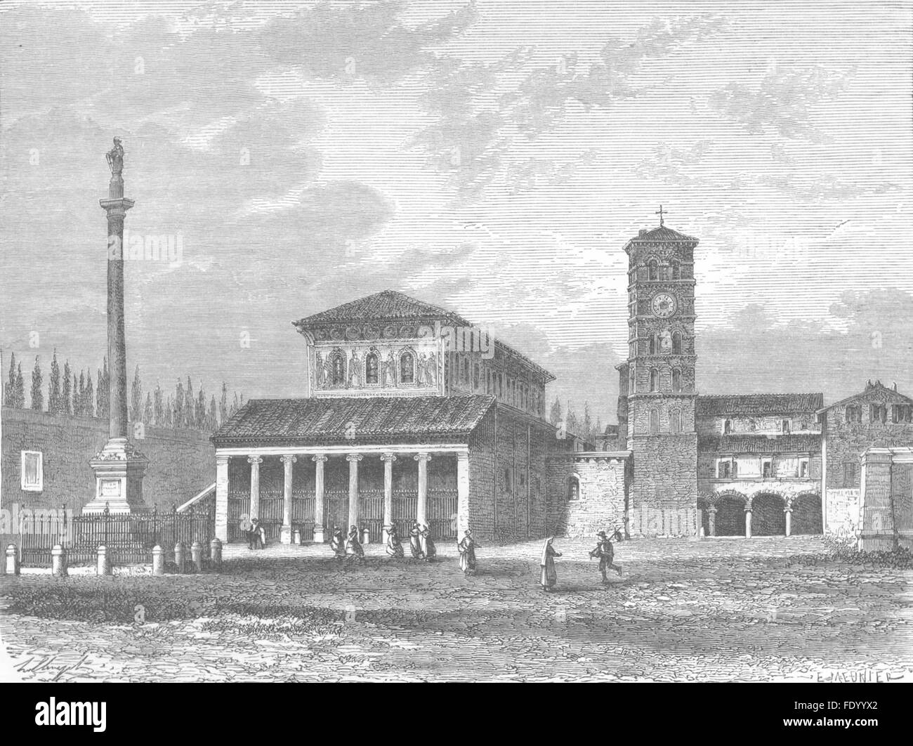 ROME: Basilica & Convent, San Lorenzo fuori le Mura, antique print 1872 Stock Photo