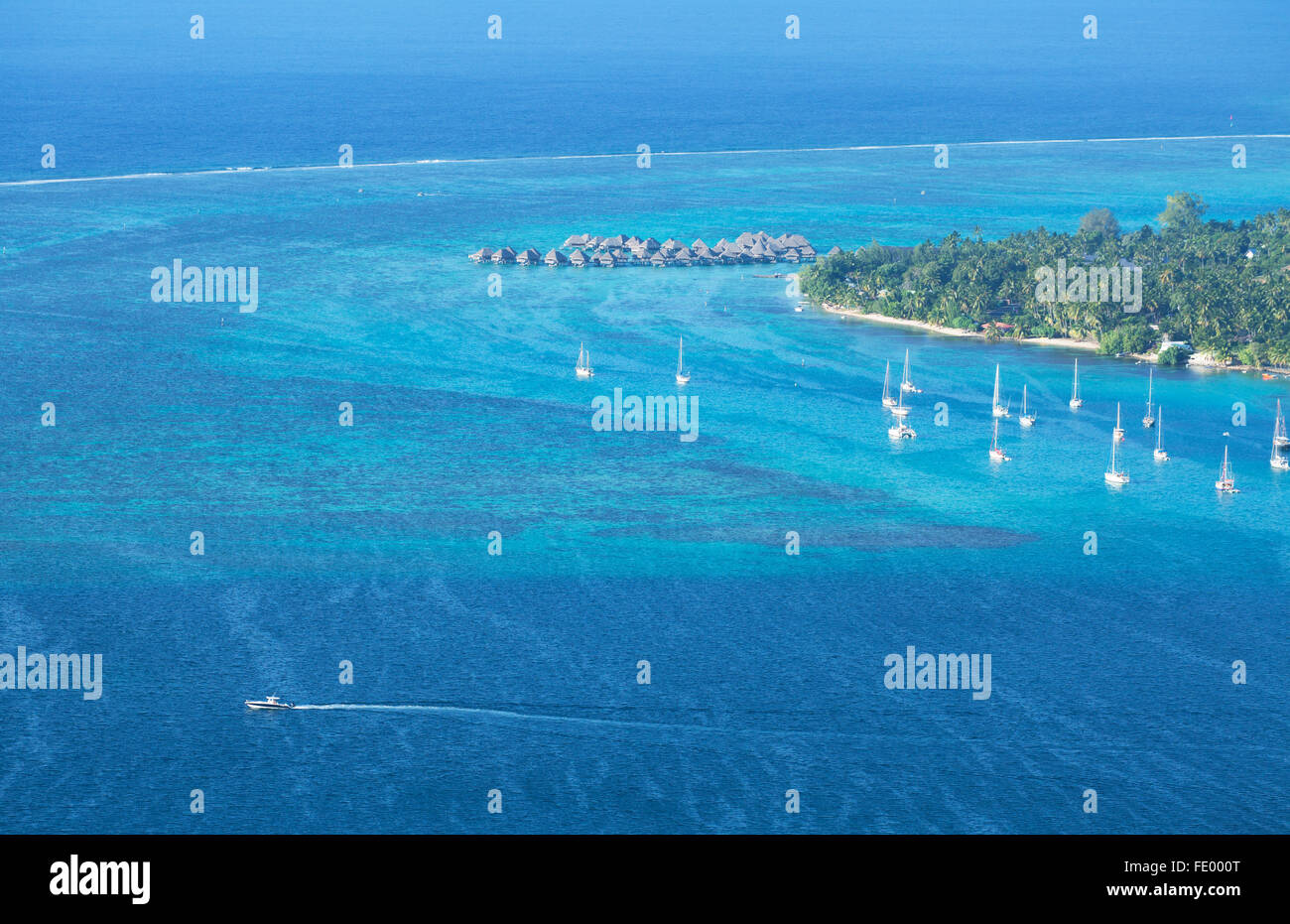 View of Opunohu Bay and Hilton Mo'orea Lagoon Resort, Mo'orea, Society Islands, French Polynesia Stock Photo