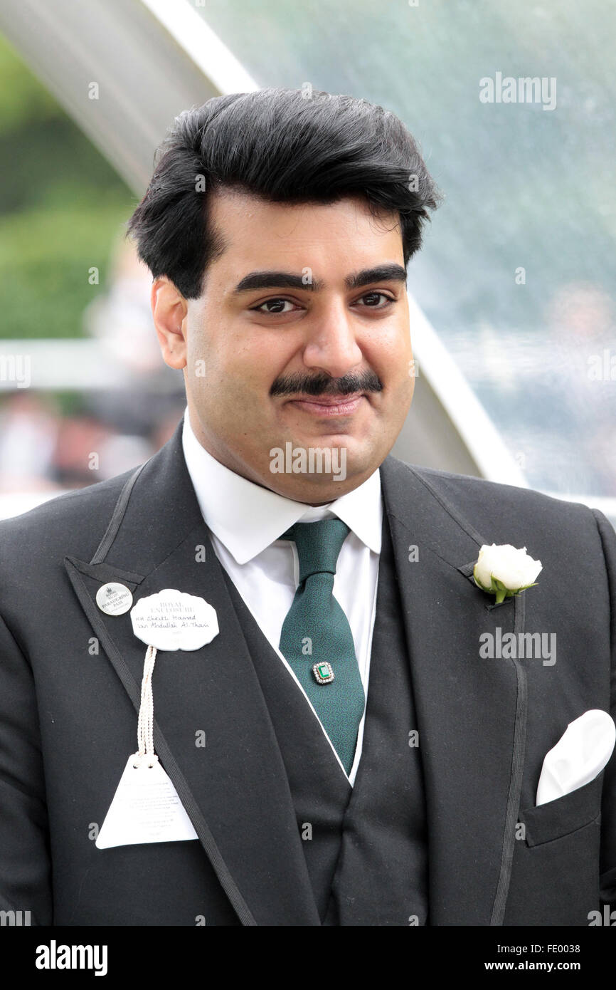 Ascot, United Kingdom, Sheikh Hamad bin Abdulla al Thani, owner of galloping race horses Stock Photo