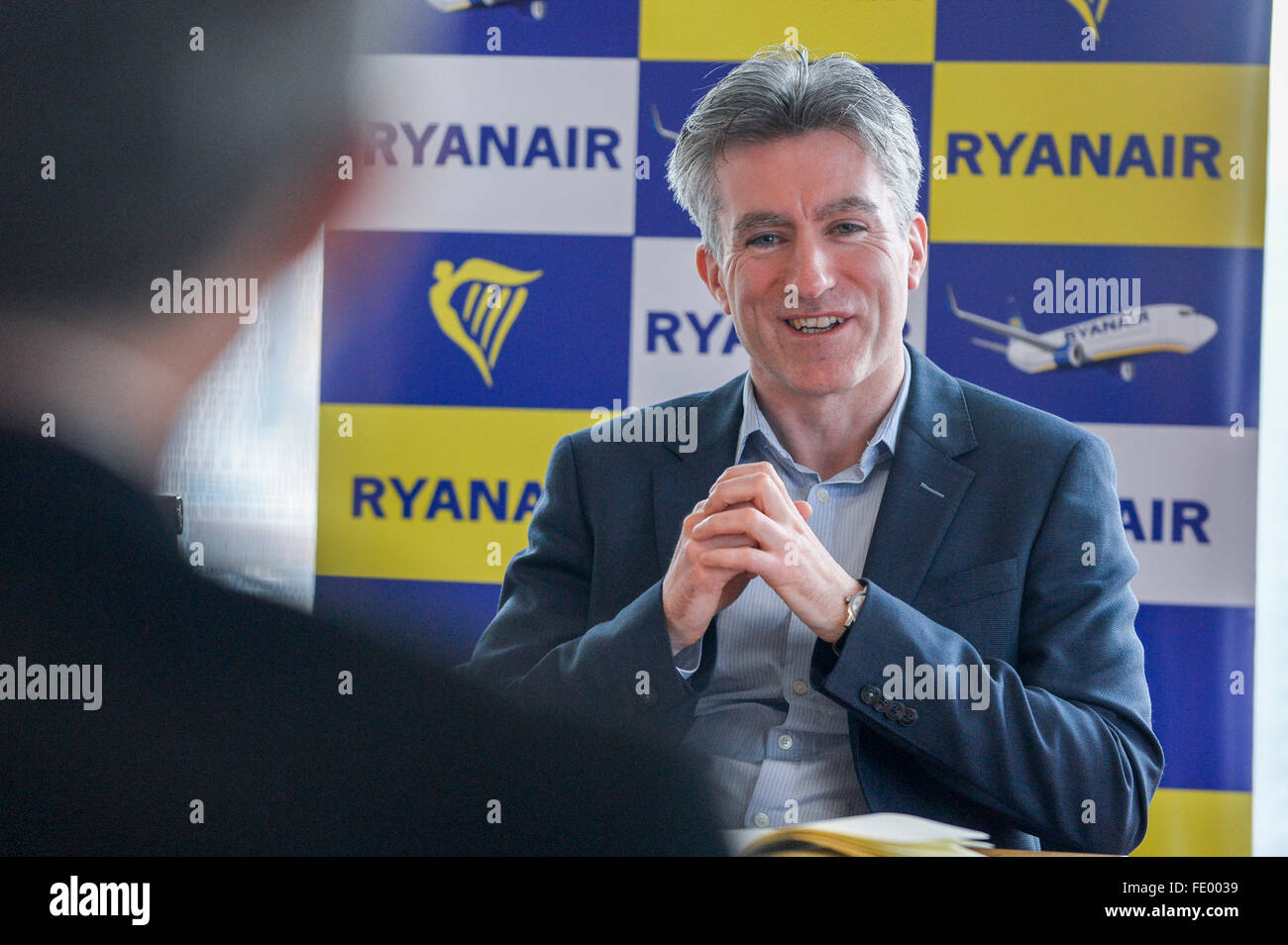 Ryanair’s CFO Neil Sorahan holds a press conference over Ryanair’s third quarter results for the period ended 31st December 2015 Stock Photo
