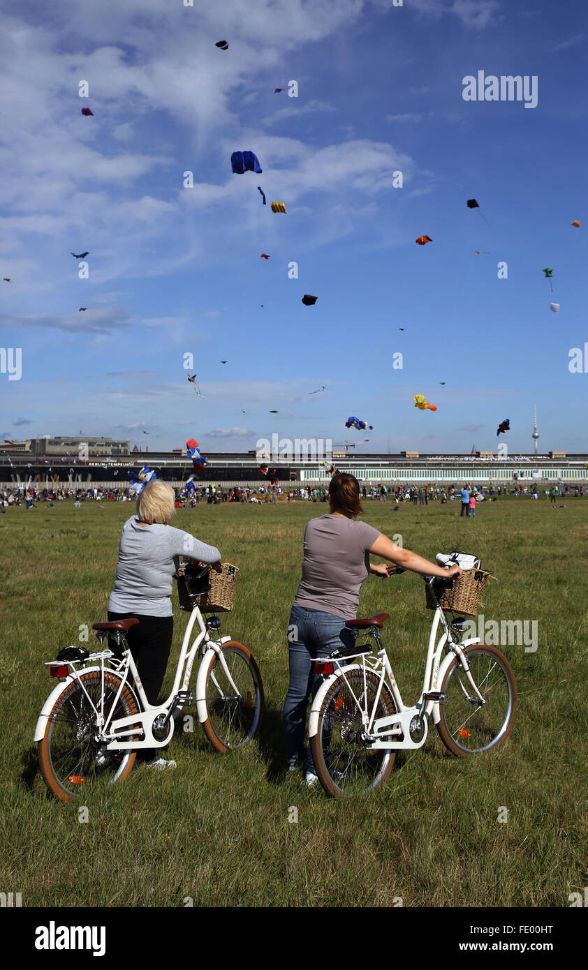 Berlin, Germany, people at the festival of giants kite on the Tempelhof Field Stock Photo