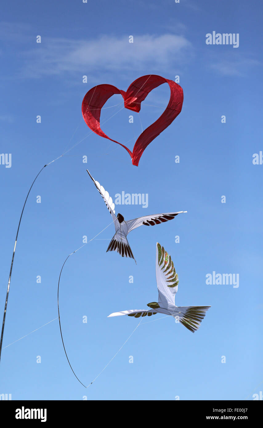 Berlin, Germany, in Dragon Heart and doves form in the air Stock Photo