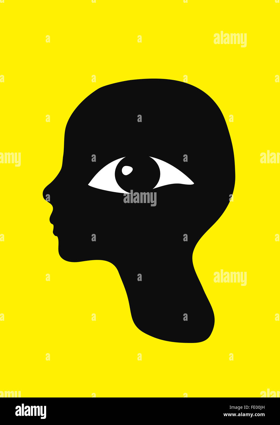 A retro graphic profile portrait with a large eye watching the viewer. Stock Photo