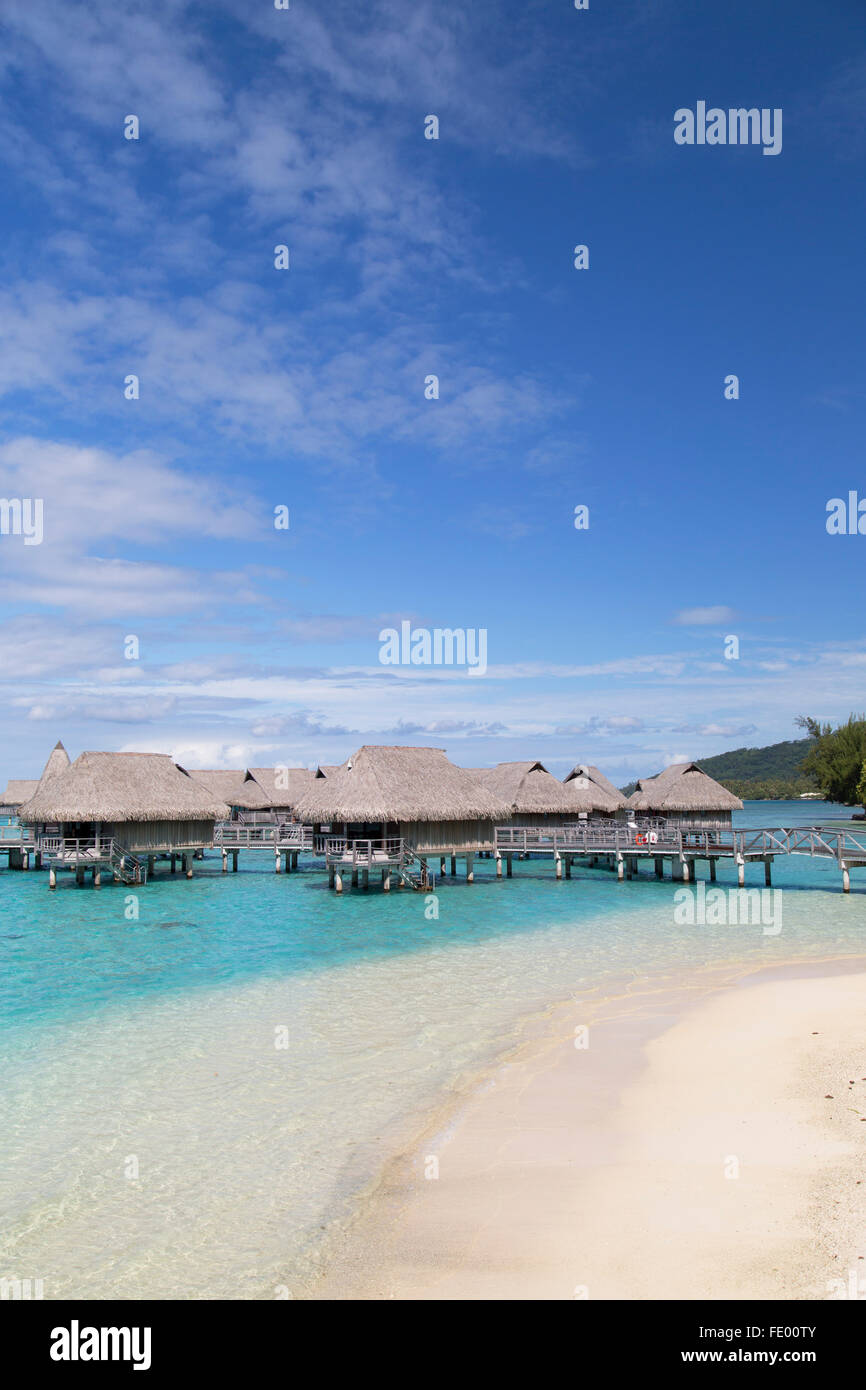 Overwater bungalows of Sofitel Hotel, Moorea, Society Islands, French Polynesia Stock Photo