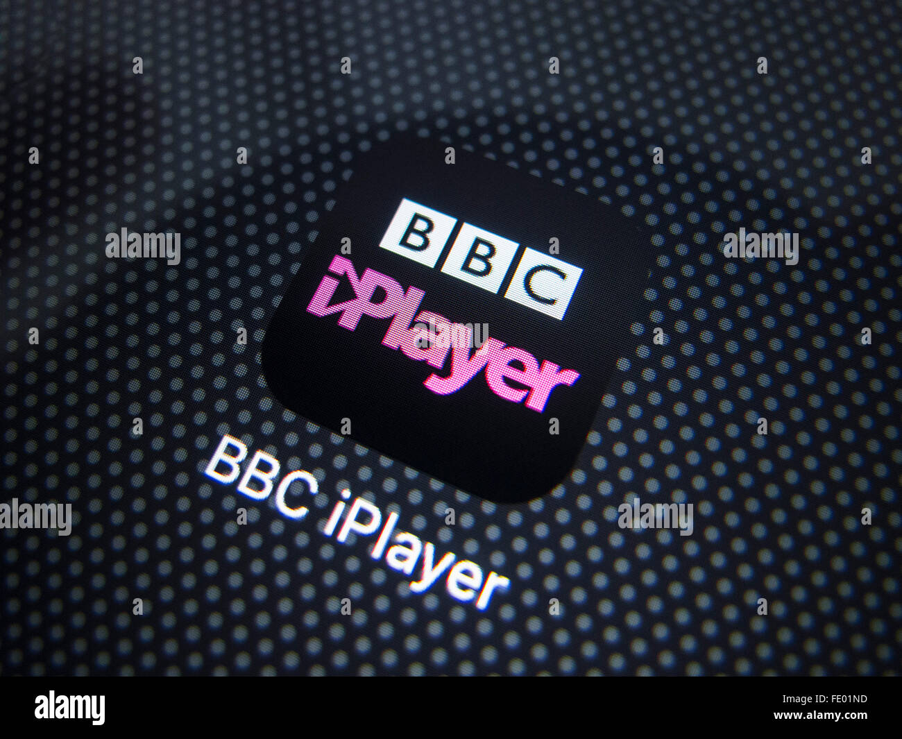 Icon of  BBC iPlayer catchup TV streaming service on iPhone 6 Plus smart phone Stock Photo