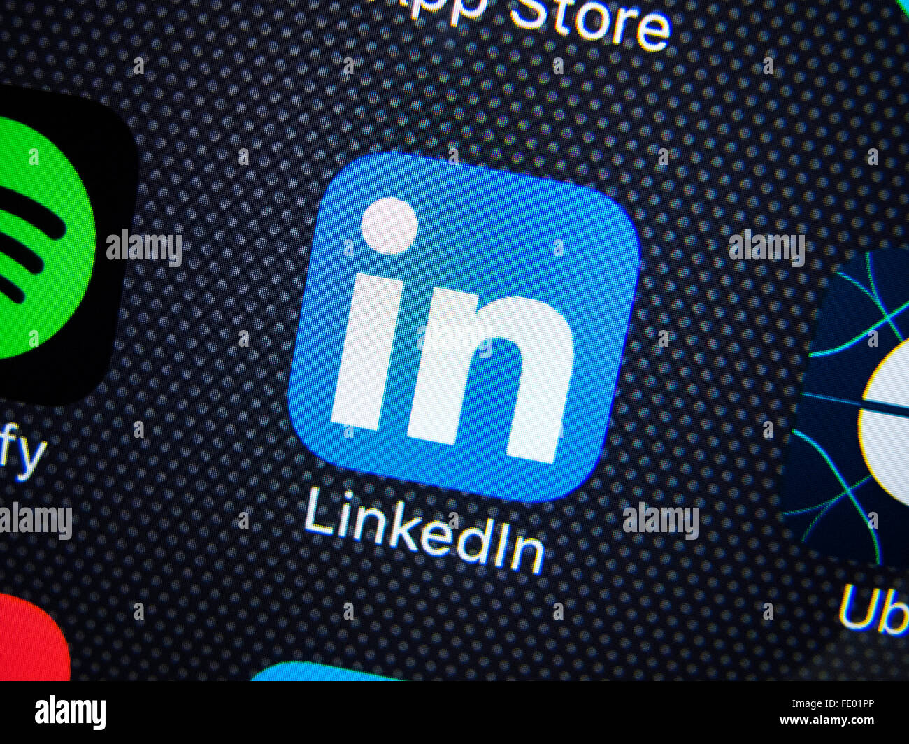 LinkedIn professional social networking app logo on screen of smart