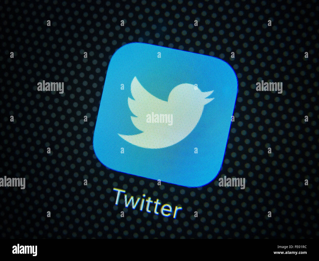 Twitter social media logo on screen of iPhone 6 plus smart phone Stock Photo