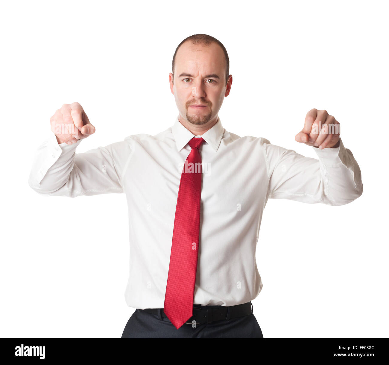 man hold position isolated on white background Stock Photo