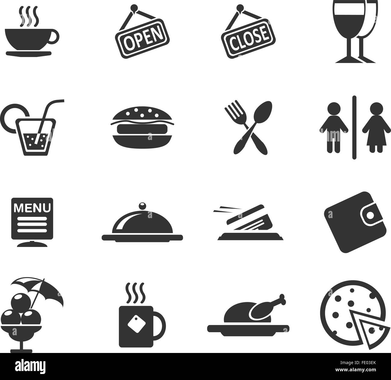 Cafe Silhouette Icons Stock Vector