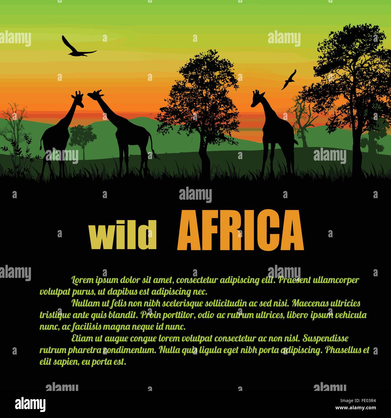 African Safari poster. Wild animals silhouettes on sunset with space for  your text, vector illustration Stock Vector Image & Art - Alamy