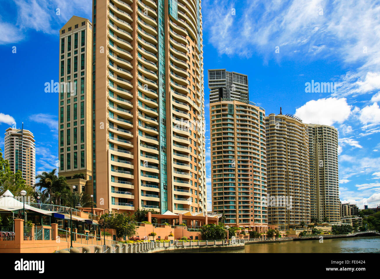 Apartment complex, Brisbane River, Australia Stock Photo