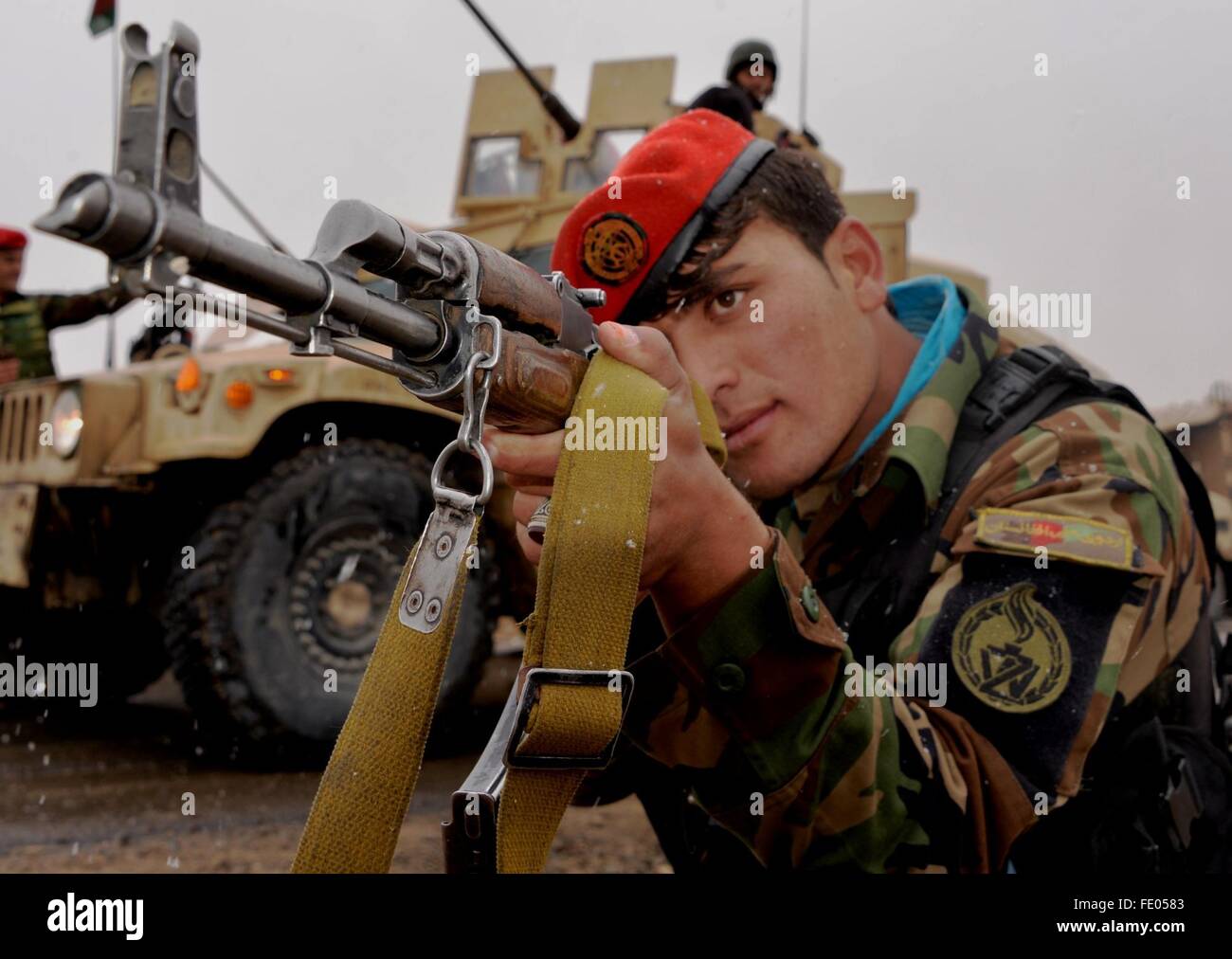 (160203) -- GHAZNI, Feb. 3, 2016 (Xinhua) -- An Afghan security force member takes position during a military operation in Ghazni Province, Afghanistan, Feb. 2, 2016. The Afghan National Security Forces (ANSF) have killed 27 suspected Taliban insurgents across the country within the last 24 hours, the country's defense ministry said on Wednesday afternoon. (Xinhua/Sayed Mominzadah)(azp) Stock Photo