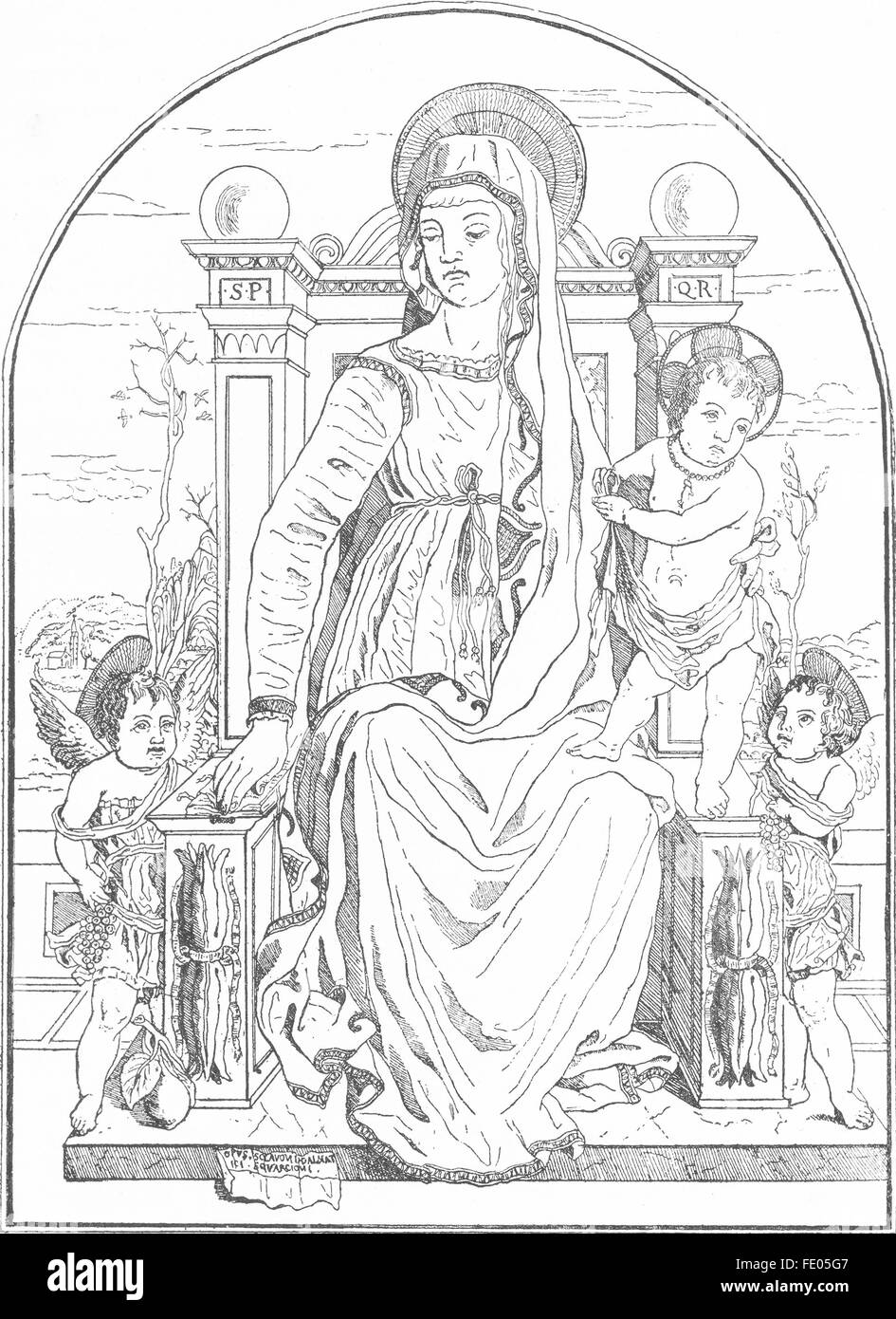 VENICE: Madonna & Child, Schiavone(Squarcione pupil), antique print 1880 Stock Photo