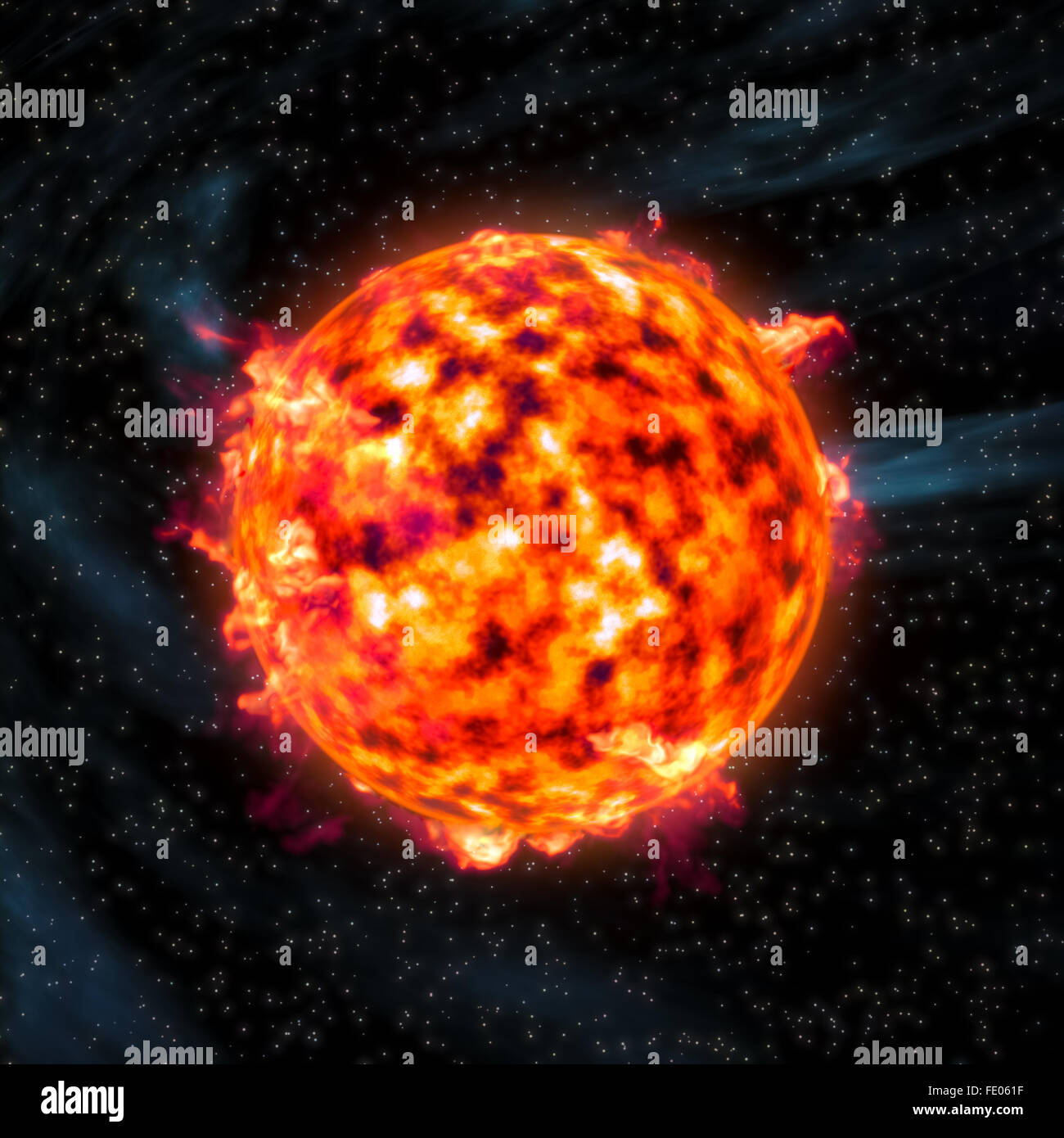 Sun star prominences burning Stock Photo