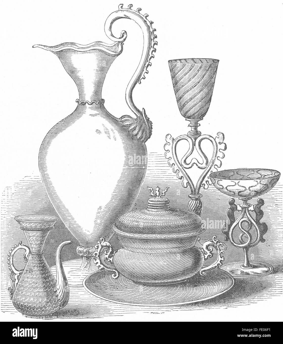 VENICE: Murano blown glass-17th century, antique print 1880 Stock Photo