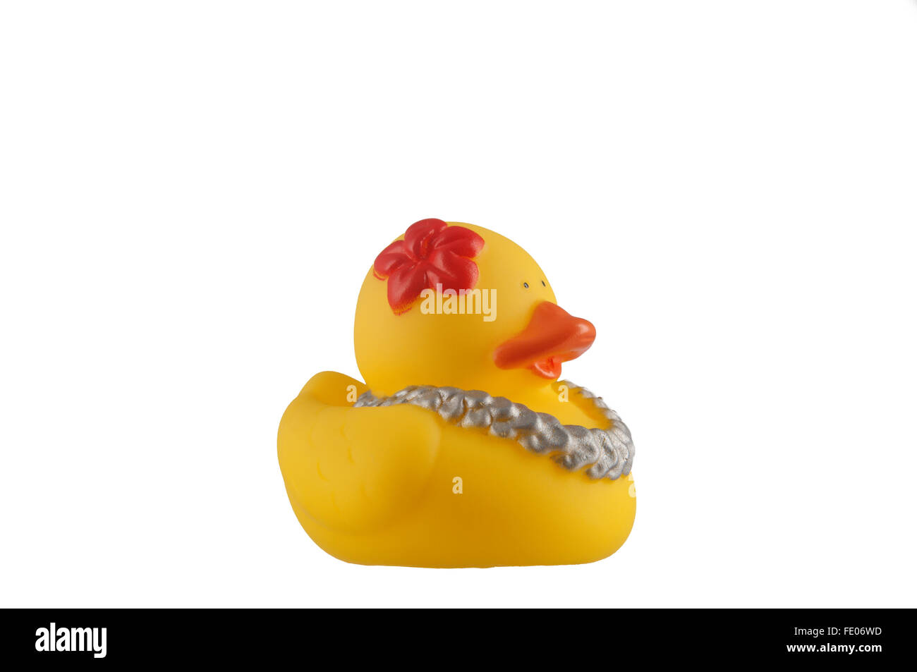 Yellow rubber duck on White Background Stock Photo