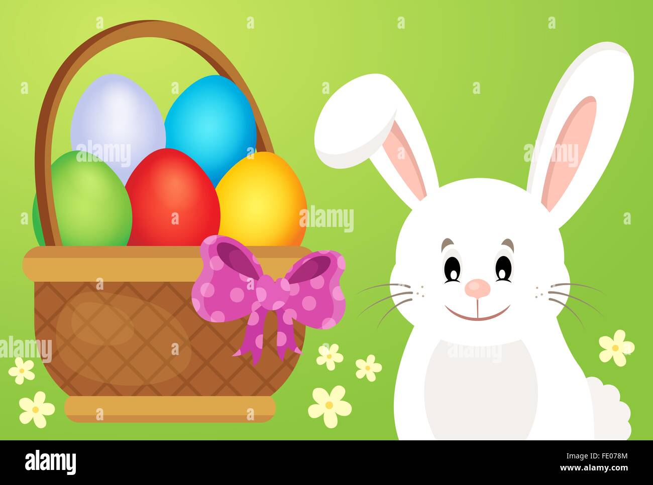 Basket with eggs and Easter bunny 1 - picture illustration Stock Photo ...