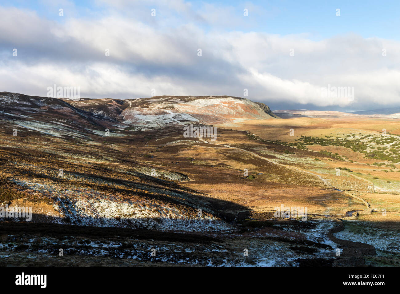 Upper Teesdale, County Durham, UK Weather, 3rd February 2016.  It was a cold and frosty start to the day on the ancient drovers route known as the Green Trod in the North Pennines.  Higher hills such as Cronkley Fell also had a dusting of snow. Credit:  David Forster/Alamy Live News Stock Photo