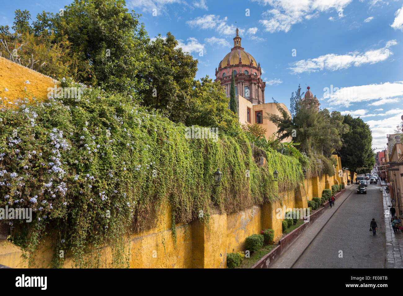 The dome of the Convent of the Immaculate Conception known as the Nuns along Canal Street in the historic center of San Miguel de Allende, Mexico. Stock Photo