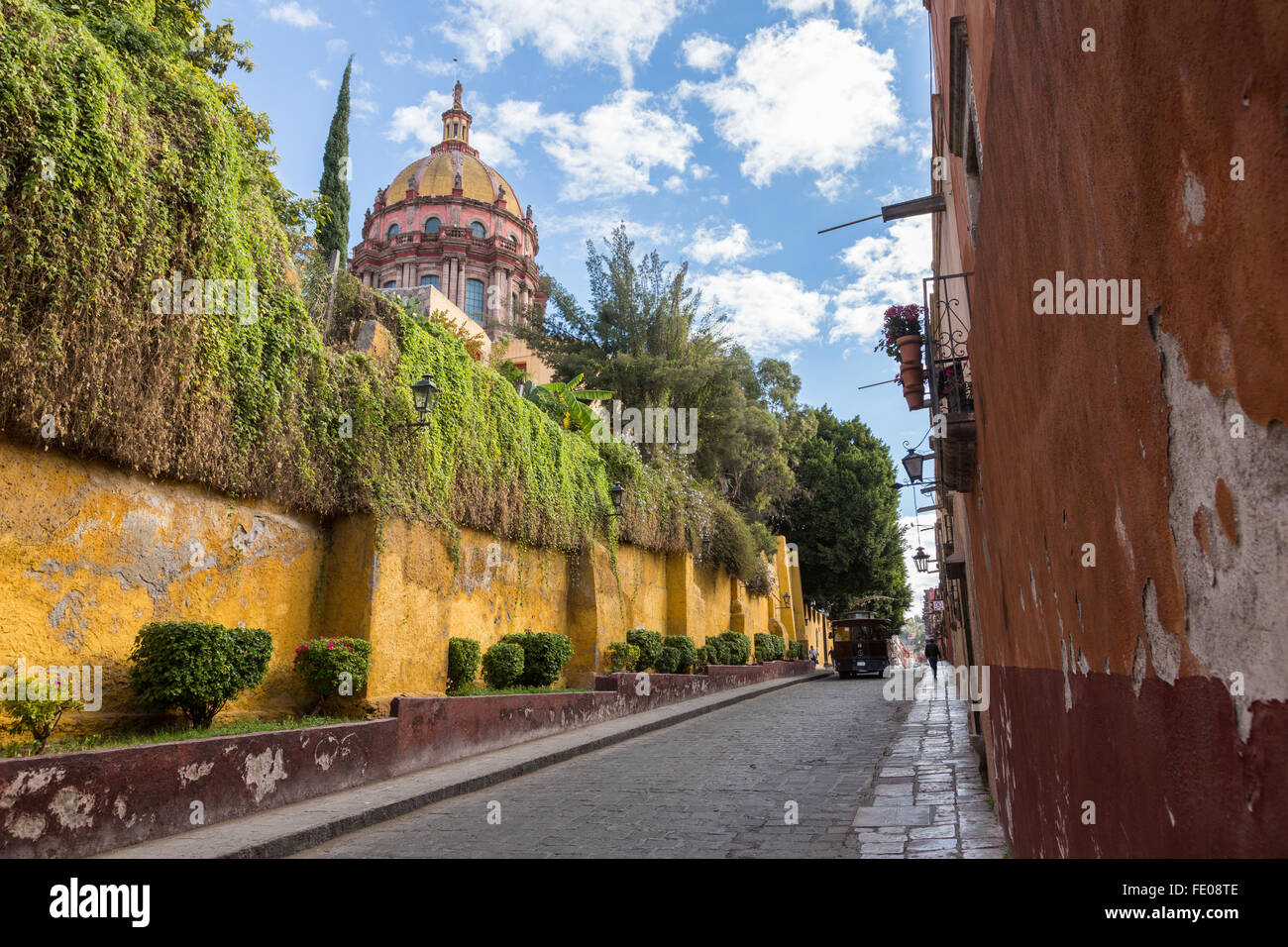 The dome of the Convent of the Immaculate Conception known as the Nuns along Canal Street in the historic center of San Miguel de Allende, Mexico. Stock Photo