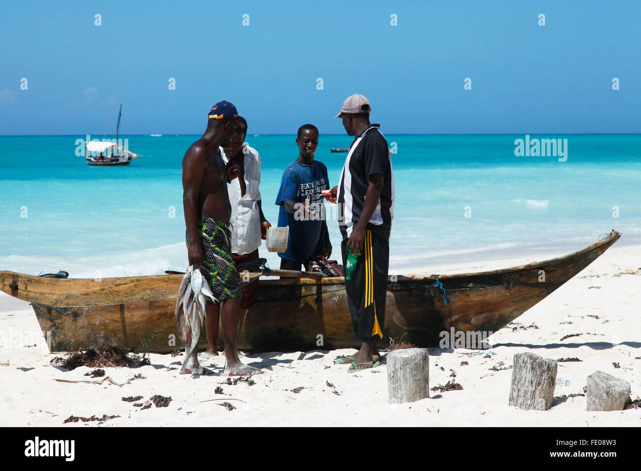 Traditional fish market on the beach in Nungwi. Zanzibar Stock Photo