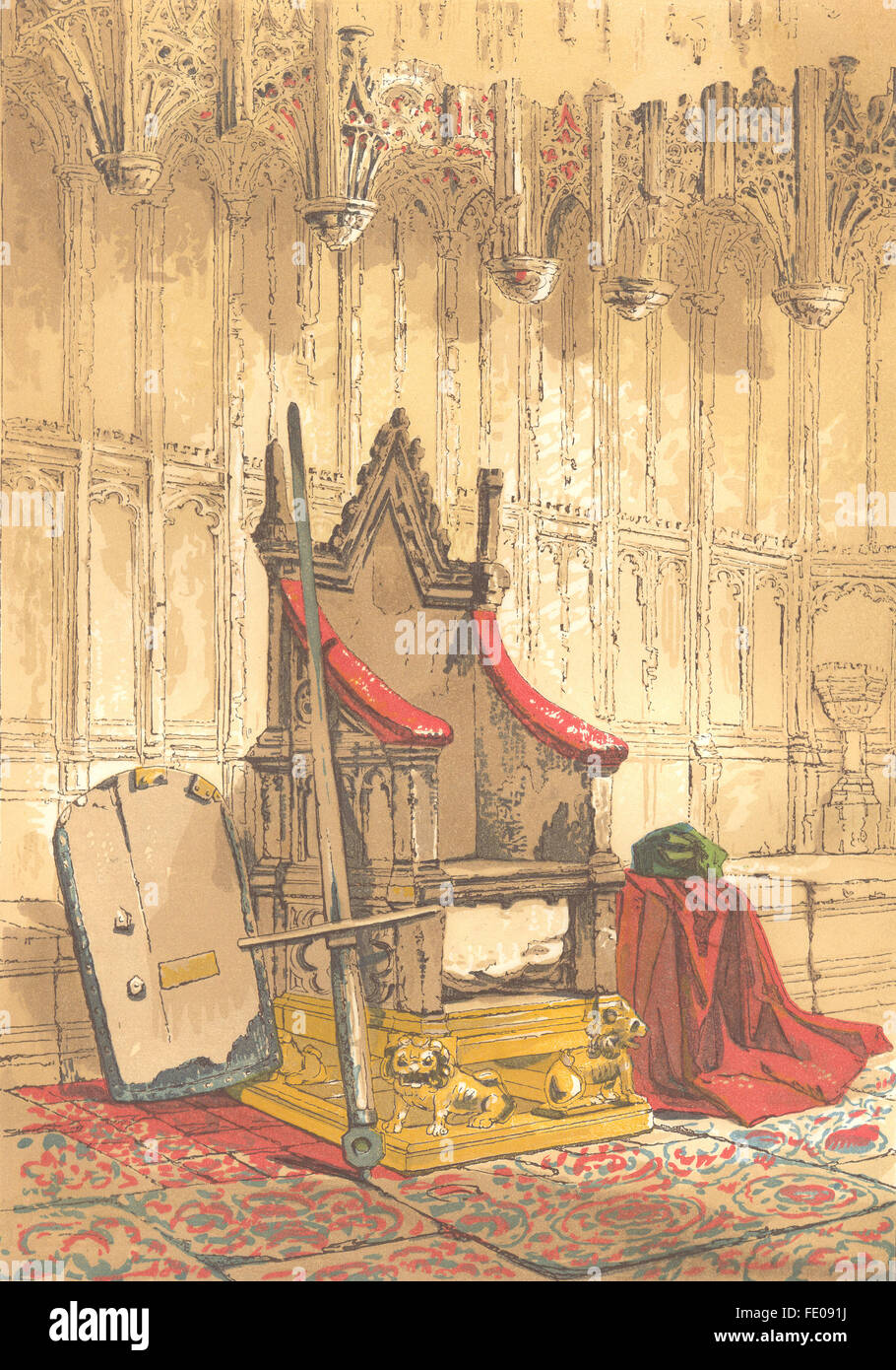 ROYALTY: The Coronation Chair, antique print 1845 Stock Photo