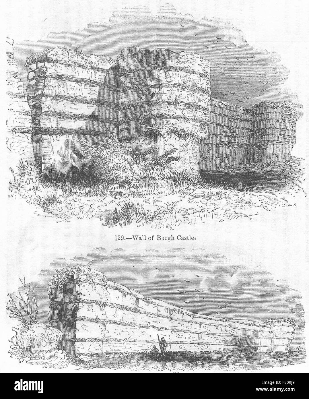 Antique Print 1847 NORFOLK An Excursion to Burgh castle