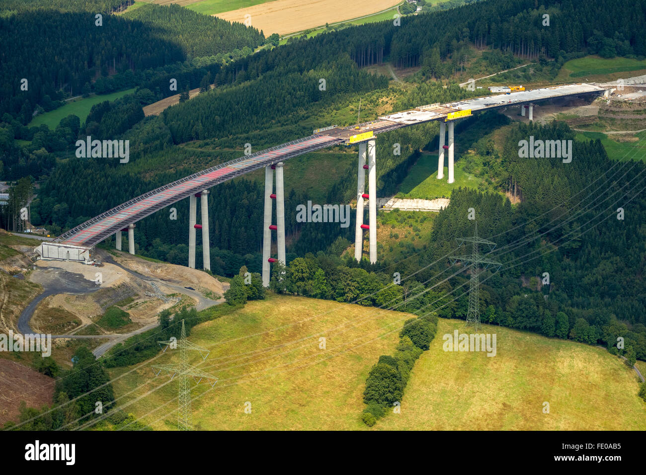 Aerial view, bridge construction Nuttlar A46, aerial images of the highest bridge NRW s, Bestwig, Sauerland, Stock Photo