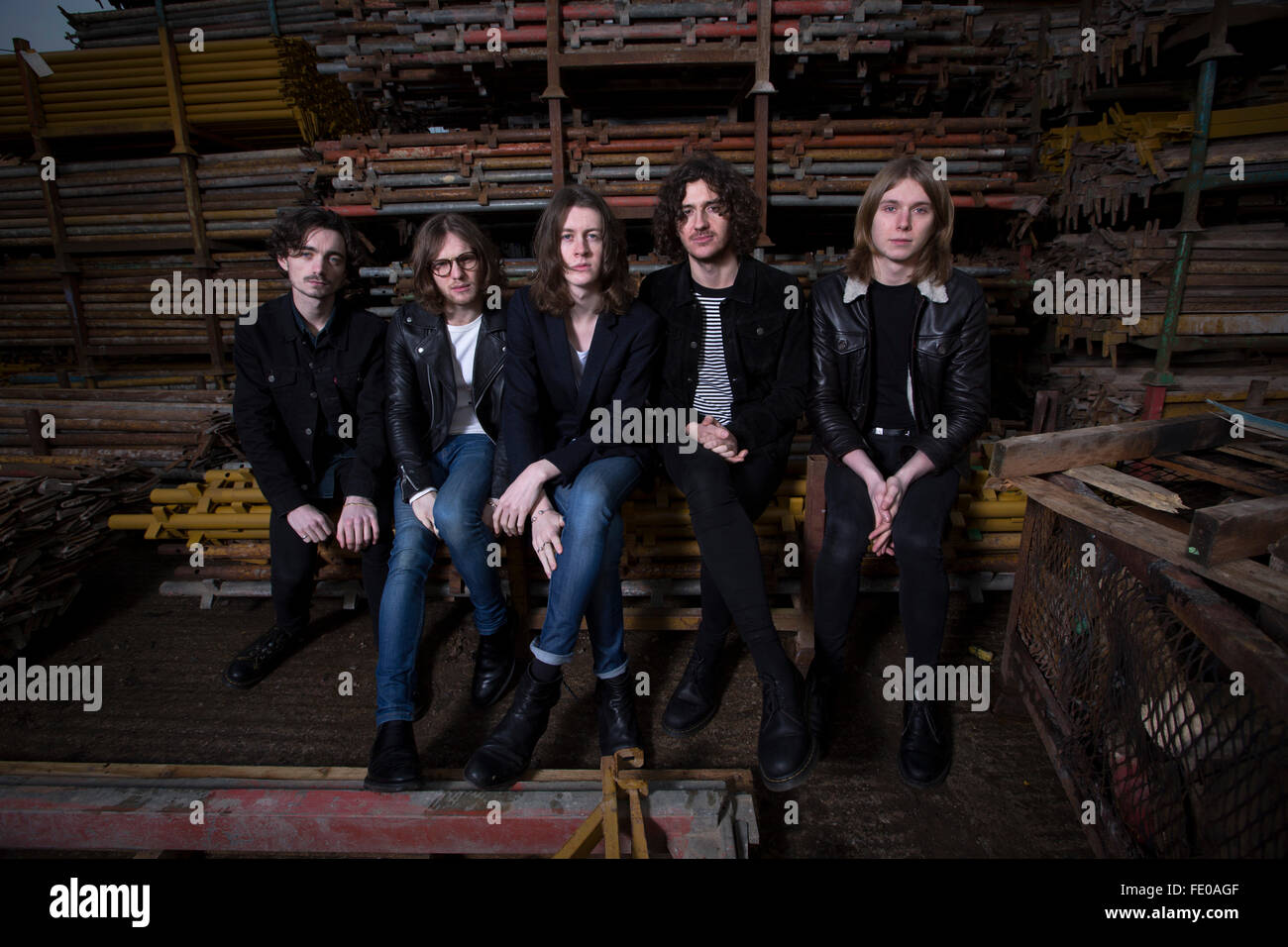 Stockport band Blossoms, pictured in a scaffolders' yard in the town