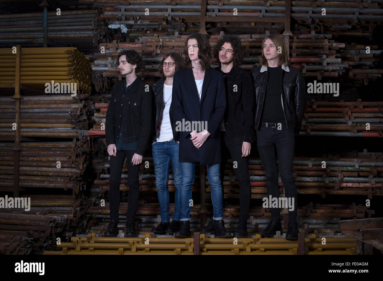 Stockport band Blossoms, pictured in a scaffolders' yard in the town