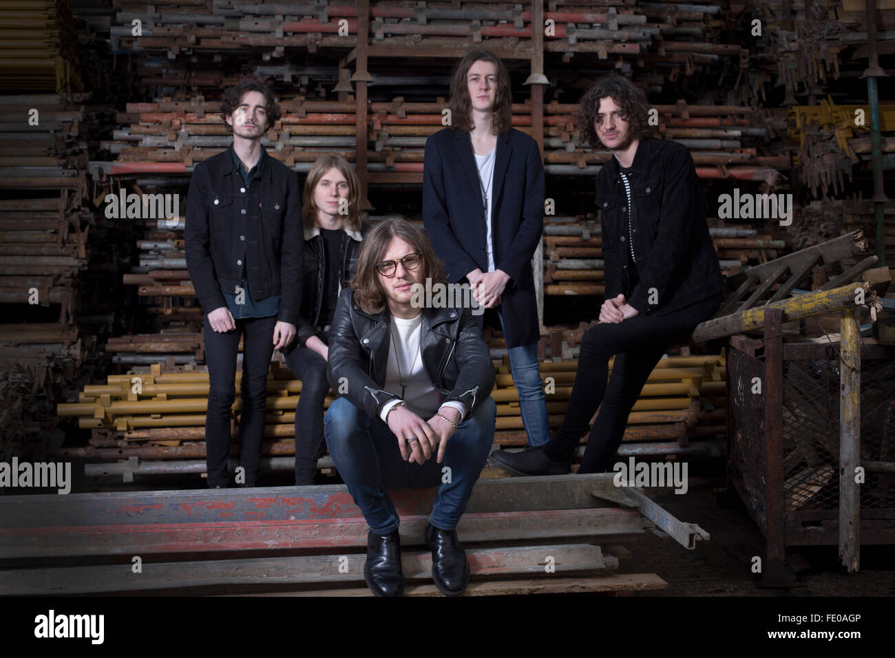 Stockport band Blossoms, pictured in a scaffolders' yard in the town