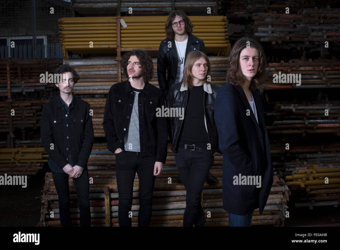 Stockport band Blossoms, pictured in a scaffolders' yard in the town