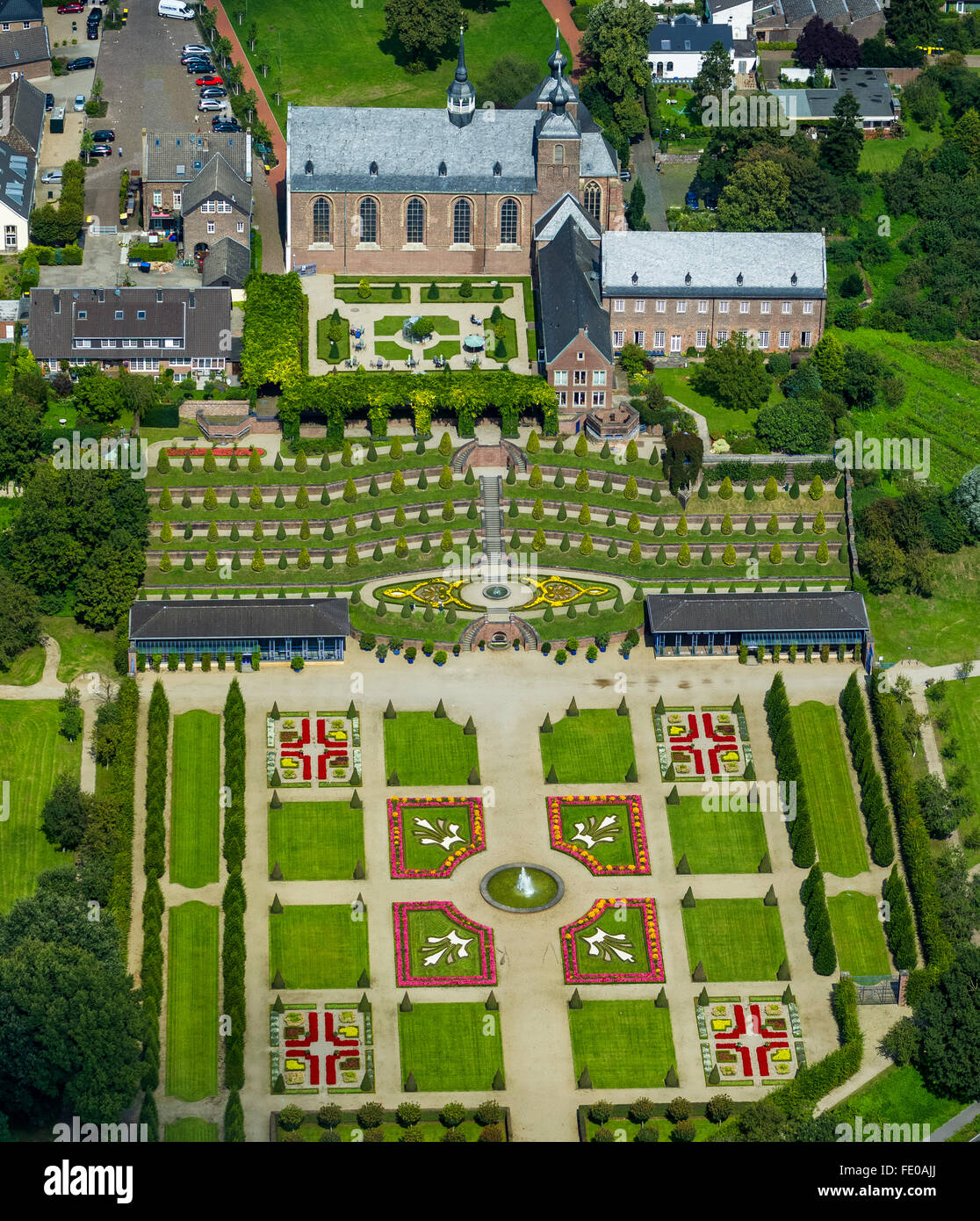 Aerial view, Kamp Monastery Kloster Kamp with terrace garden and
